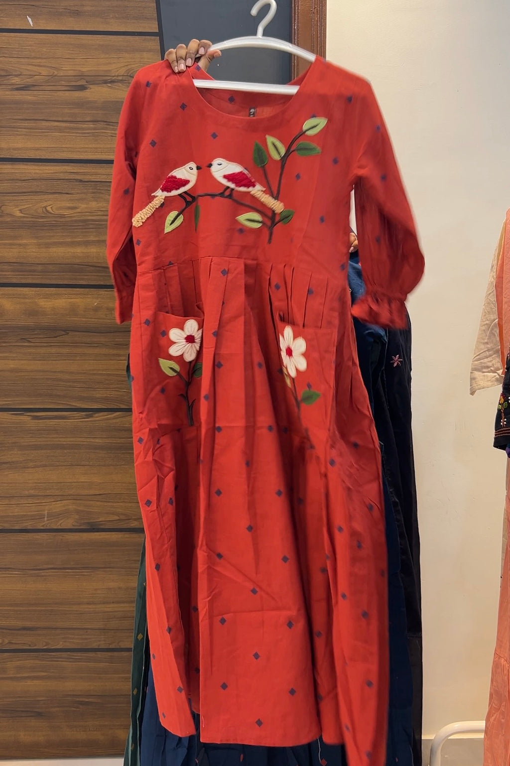 Pure Handloom Jamdani Woven Frock with Pockets