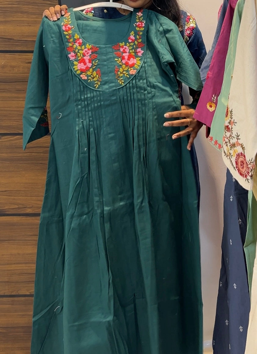 Pure Cotton Embroidered A-Line Two-Piece Kurta Set