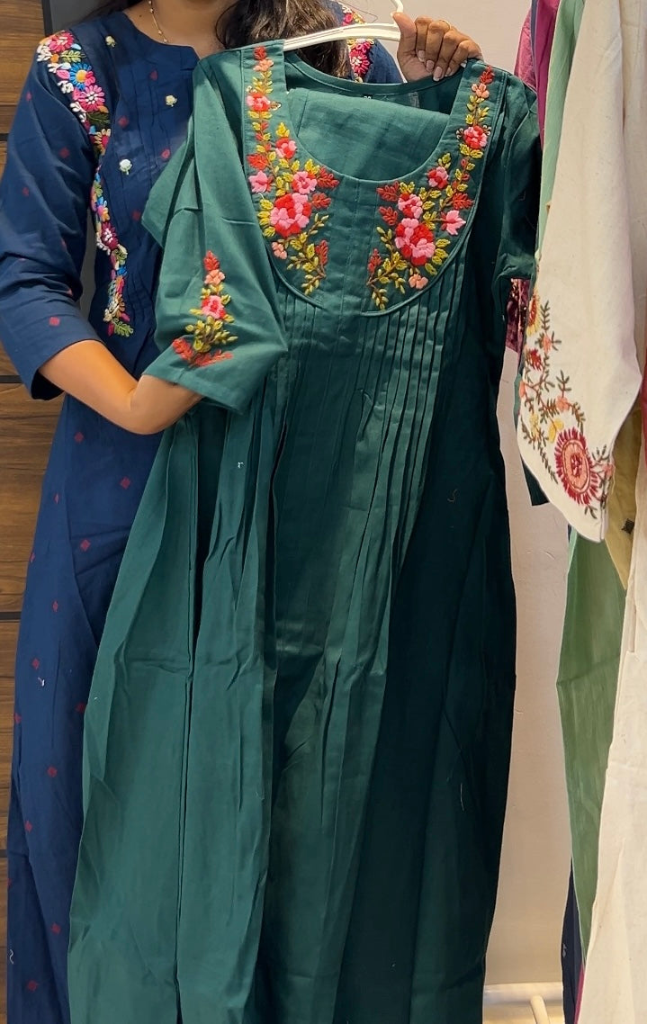 Pure Cotton Embroidered A-Line Two-Piece Kurta Set