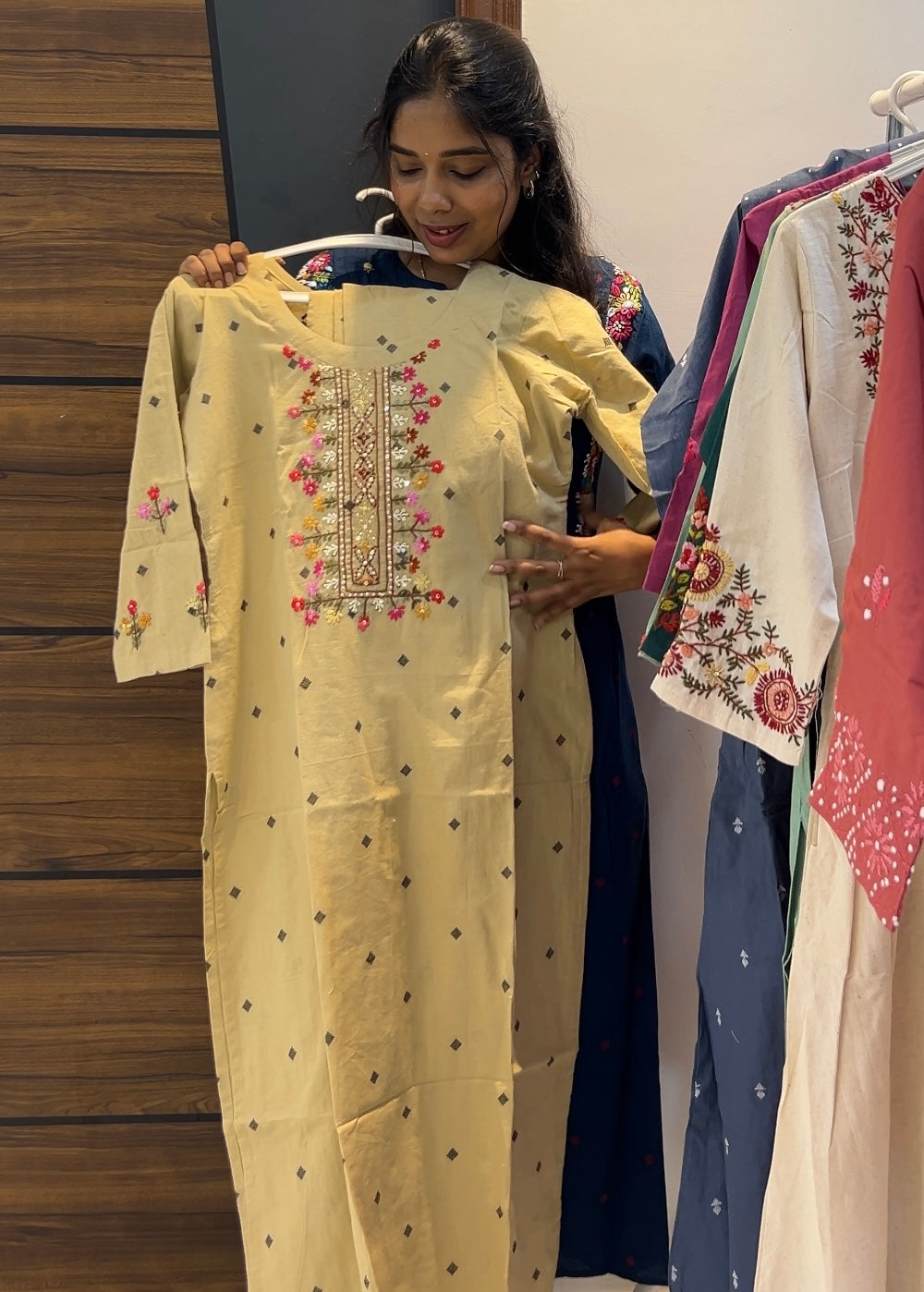 Pure Handloom Cotton Jamdani Woven Embroidered Two-Piece Kurti Set