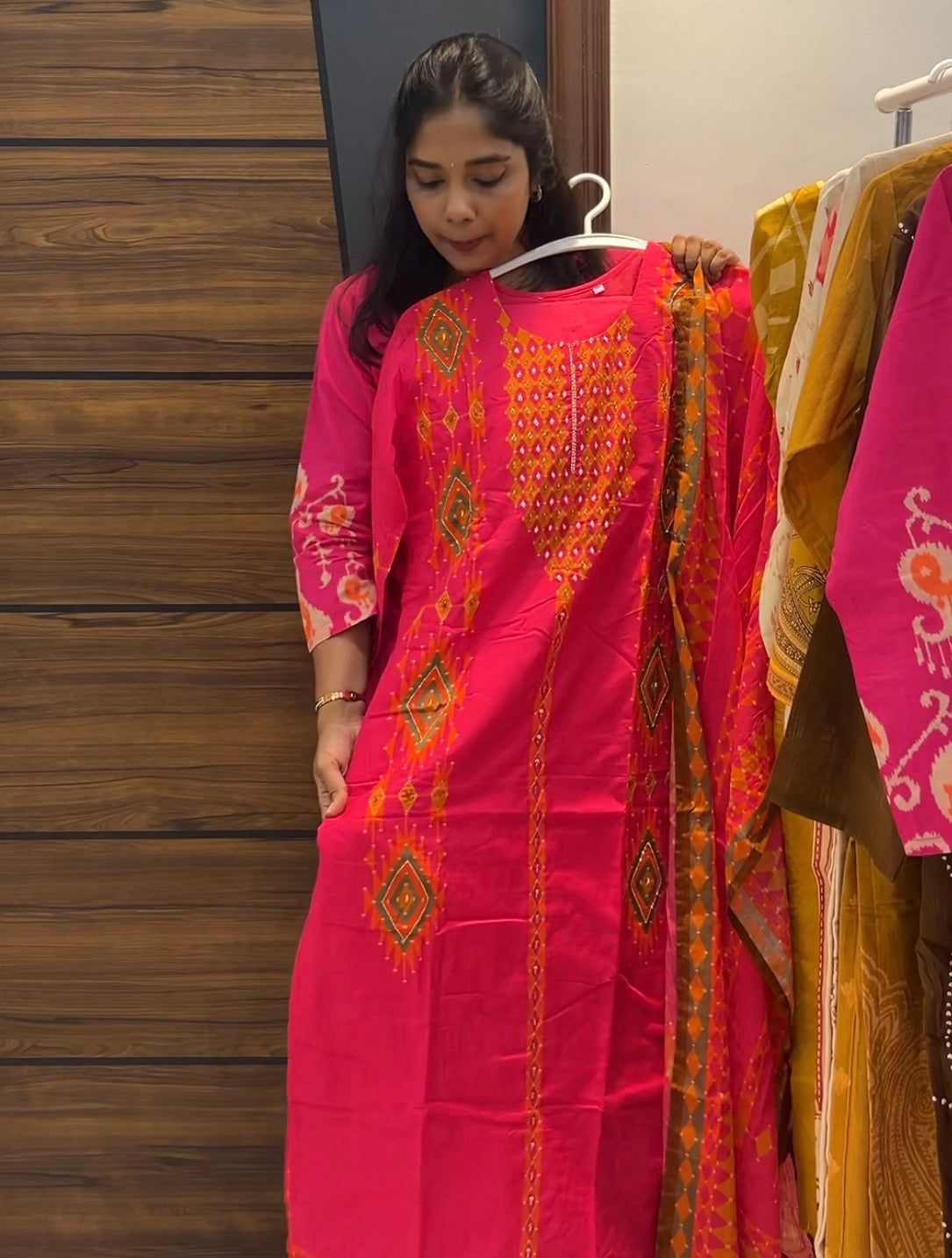 Premium Cotton Three-Piece Kurta Set with Ikat Design