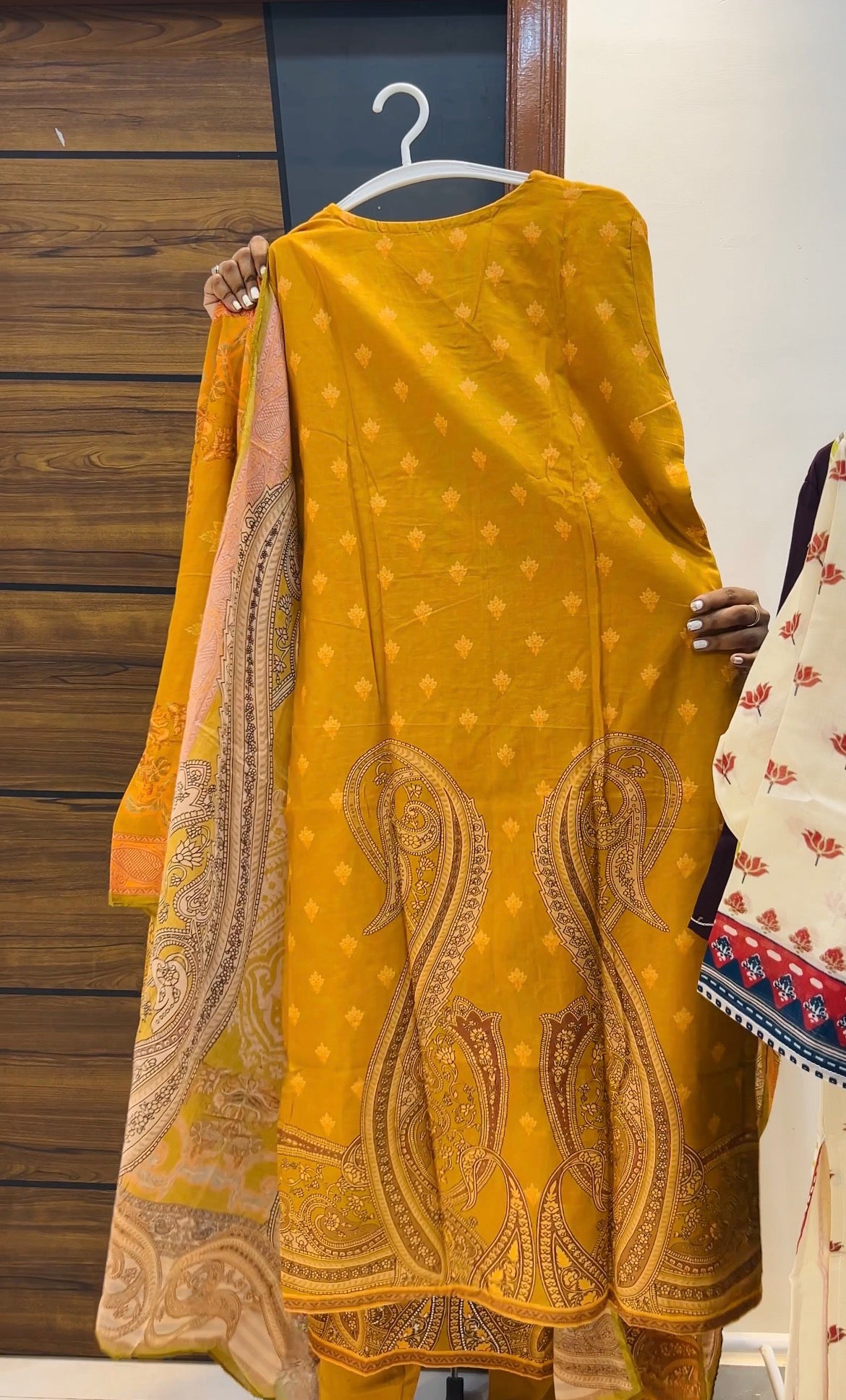 Pure Cotton Three-Piece Kurta Set with Lining & Work