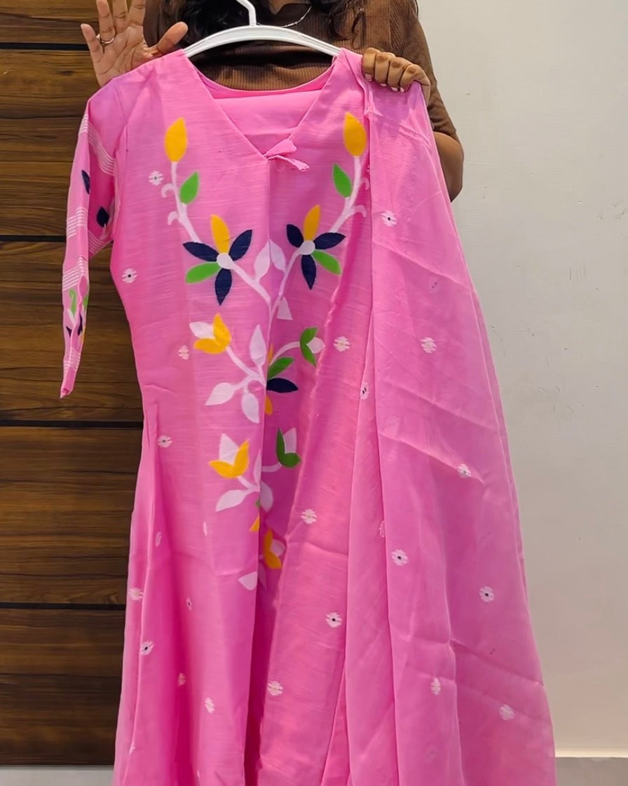 Premium Jamdani A-Line Three-Piece Kurta Set
