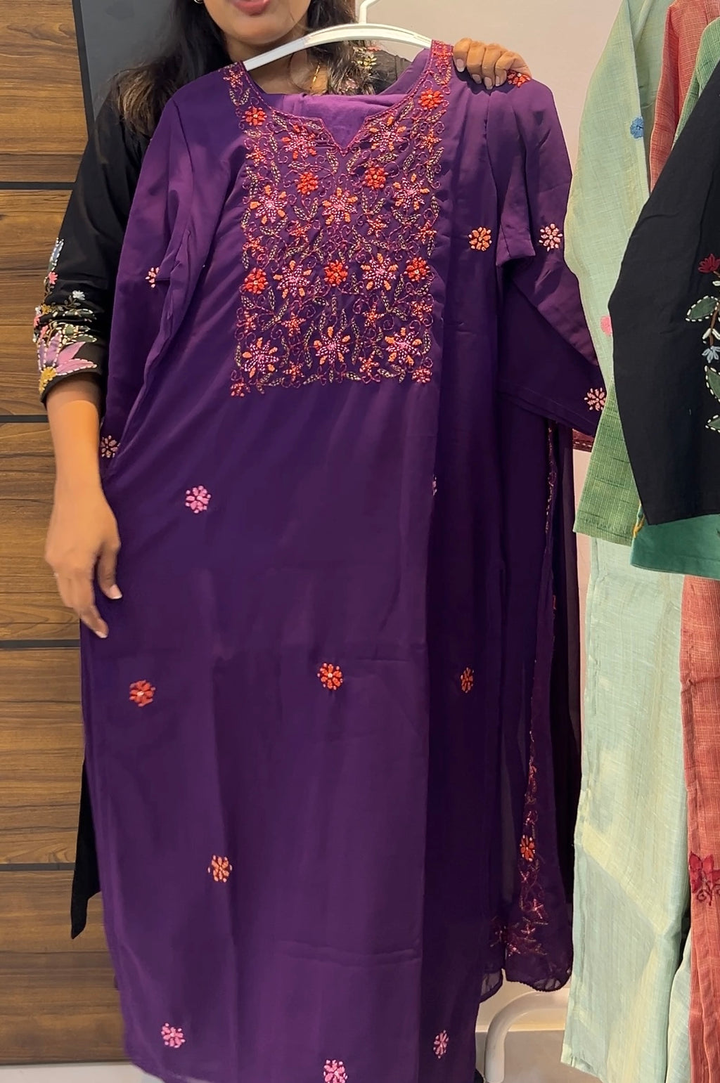 Pure Georgette Floral Embroidered Three-Piece Kurta Set