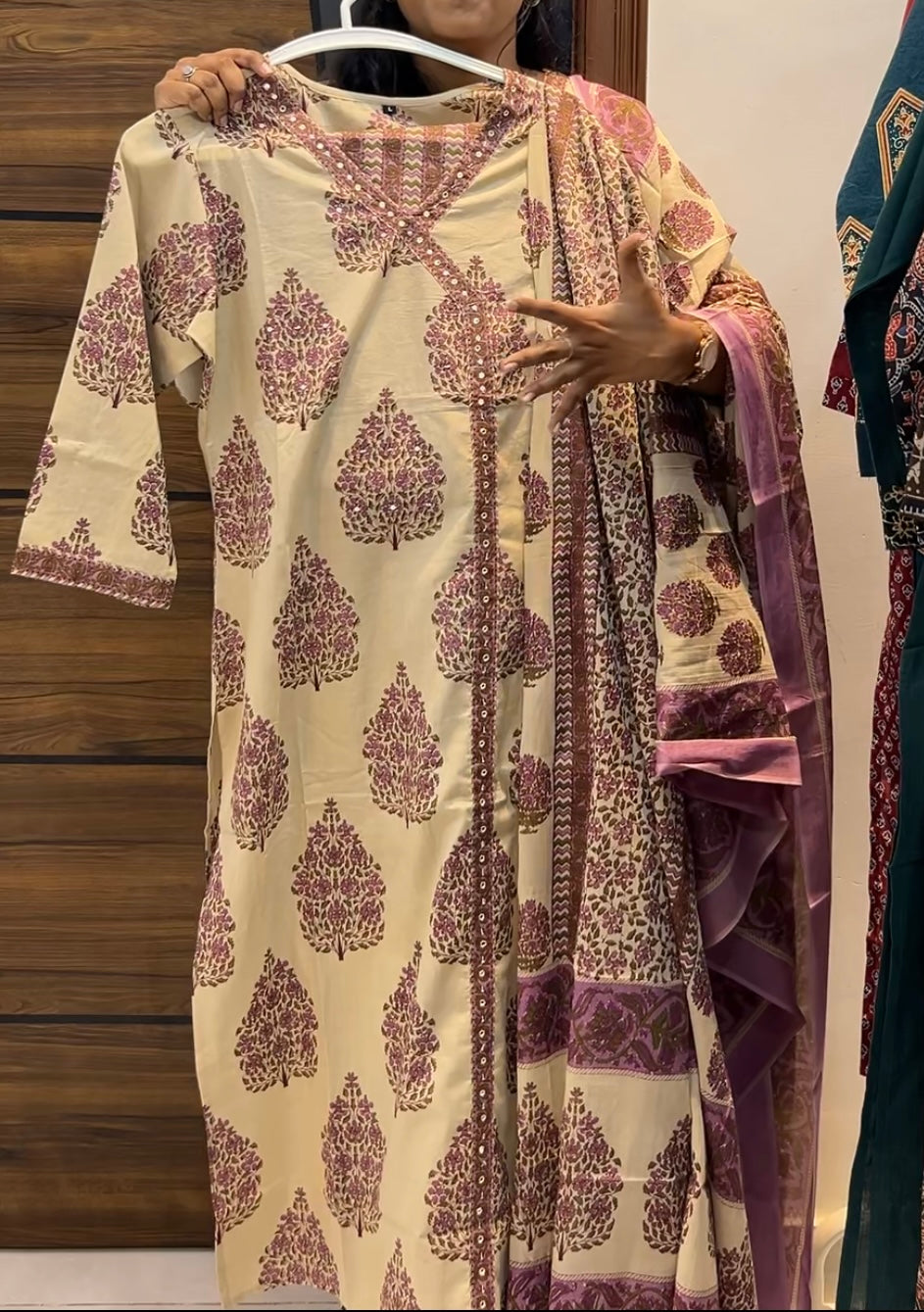 Pure Jaipur Cotton Three-Piece Kurta Set