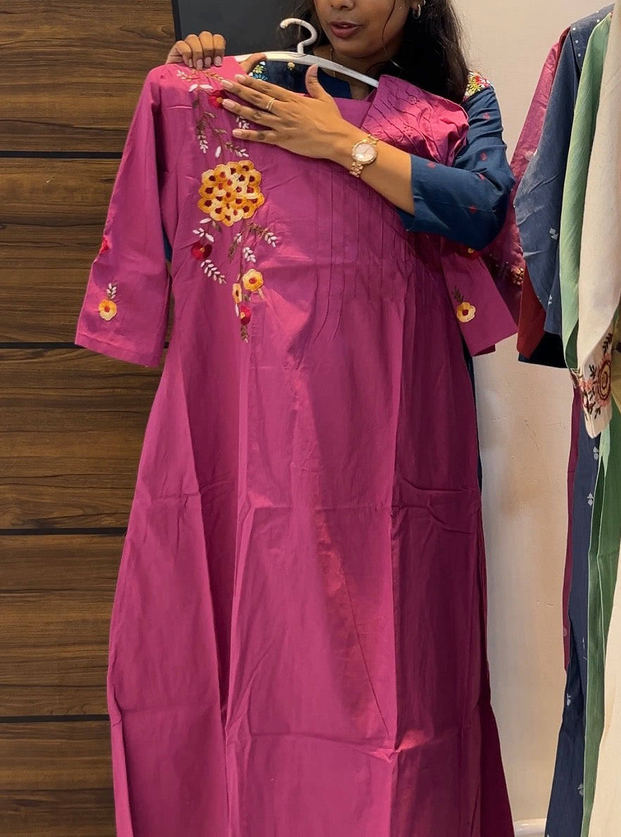 Pure Cotton Embroidered A-Line Two-Piece Kurta Set