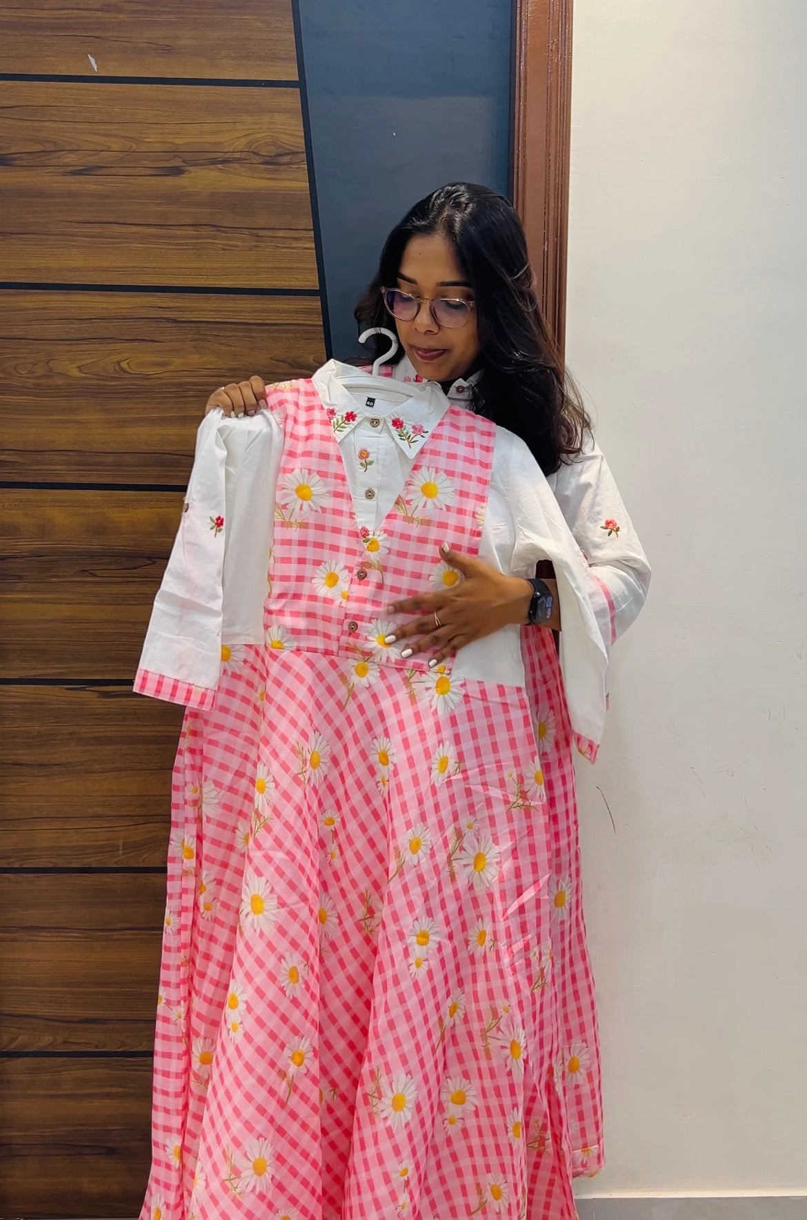 Cute Shirt Style Checks Designer Frock