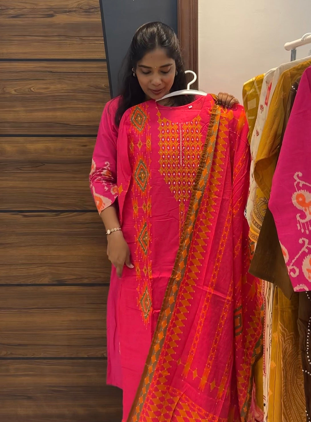 Premium Cotton Three-Piece Kurta Set with Ikat Design