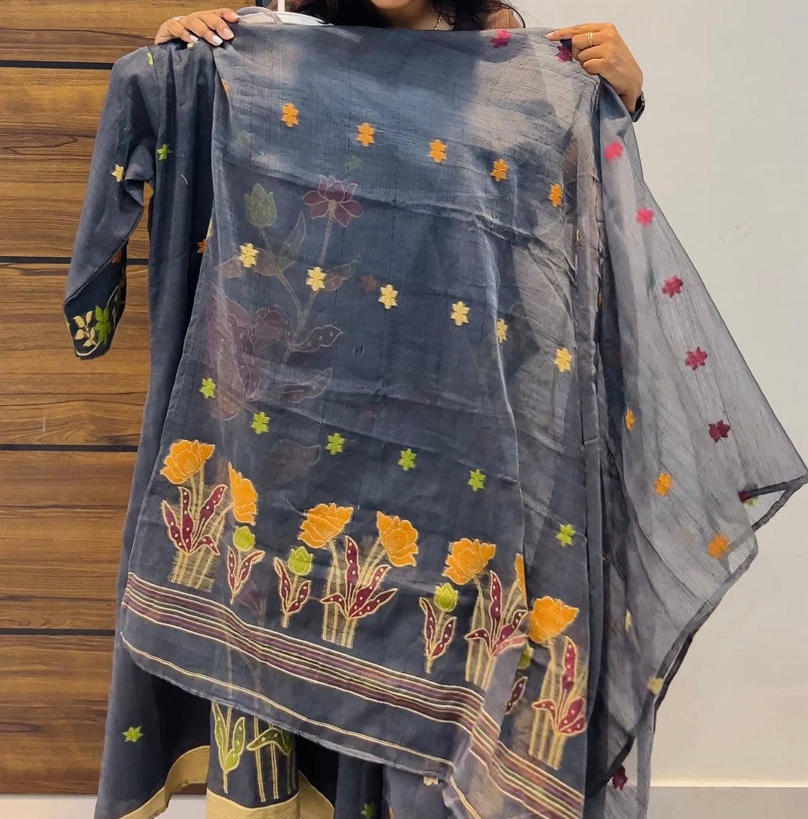 Premium Jamdani A-Line Three-Piece Kurta Set