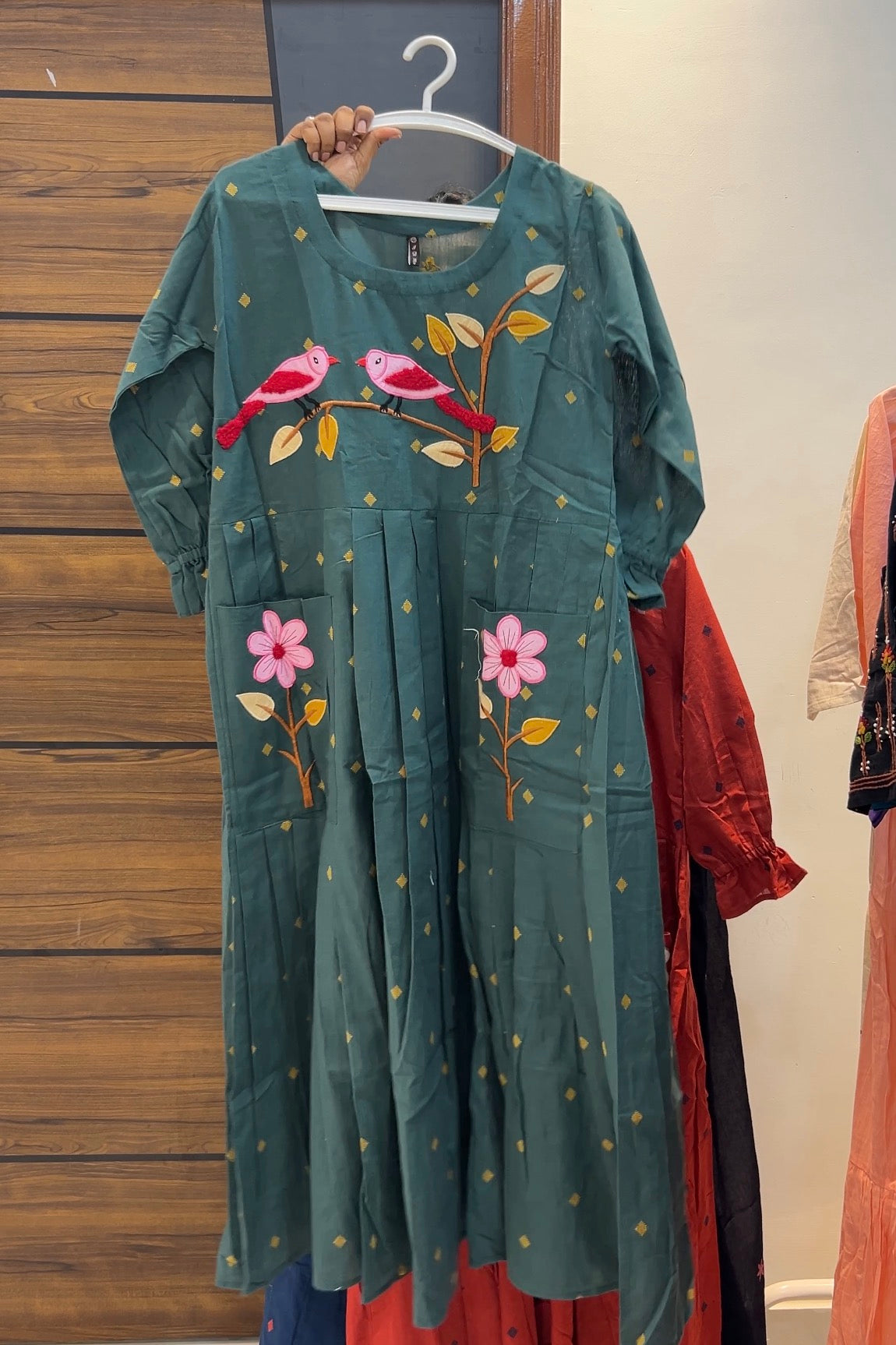 Pure Handloom Jamdani Woven Frock with Pockets