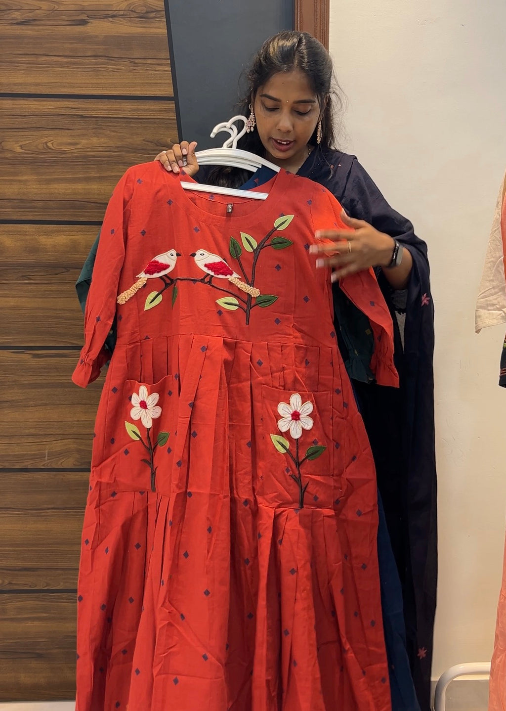 Pure Handloom Jamdani Woven Frock with Pockets