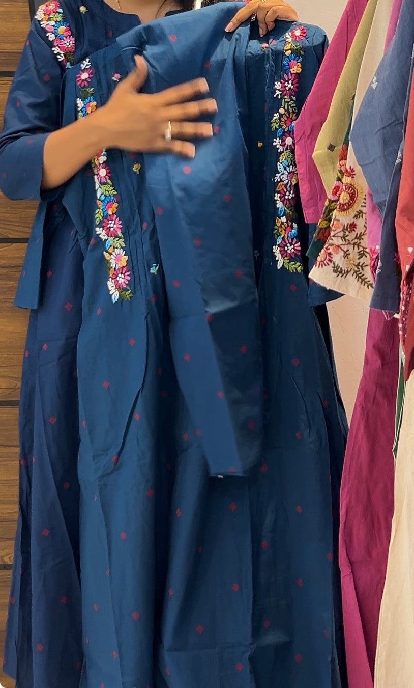 Pure Handloom Cotton Embroidered Two-Piece Kurta Set