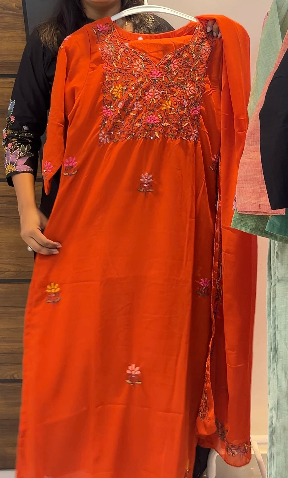 Pure Georgette Floral Embroidered Three-Piece Kurta Set