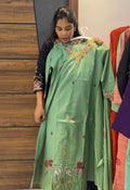 Pure Cotton Brush Paint & Embroidered Three-Piece Kurta Set