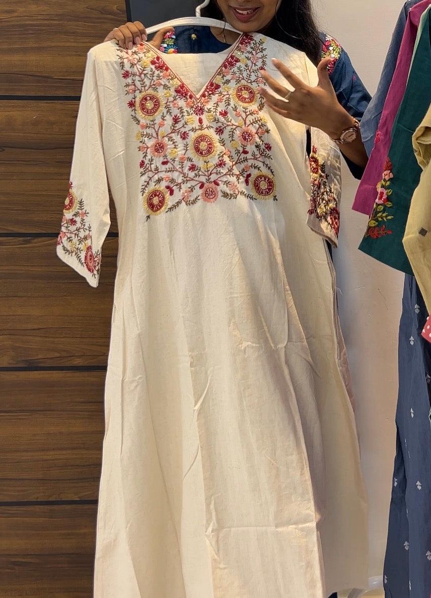 Organic Cotton Embroidered A-Line Two-Piece Kurta Set