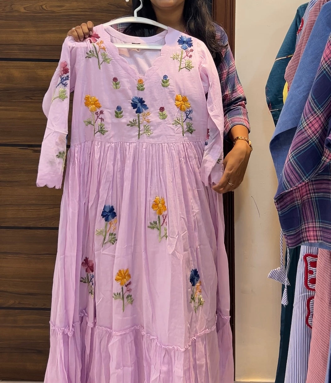 Soft Mul Cotton Embroidered Frock