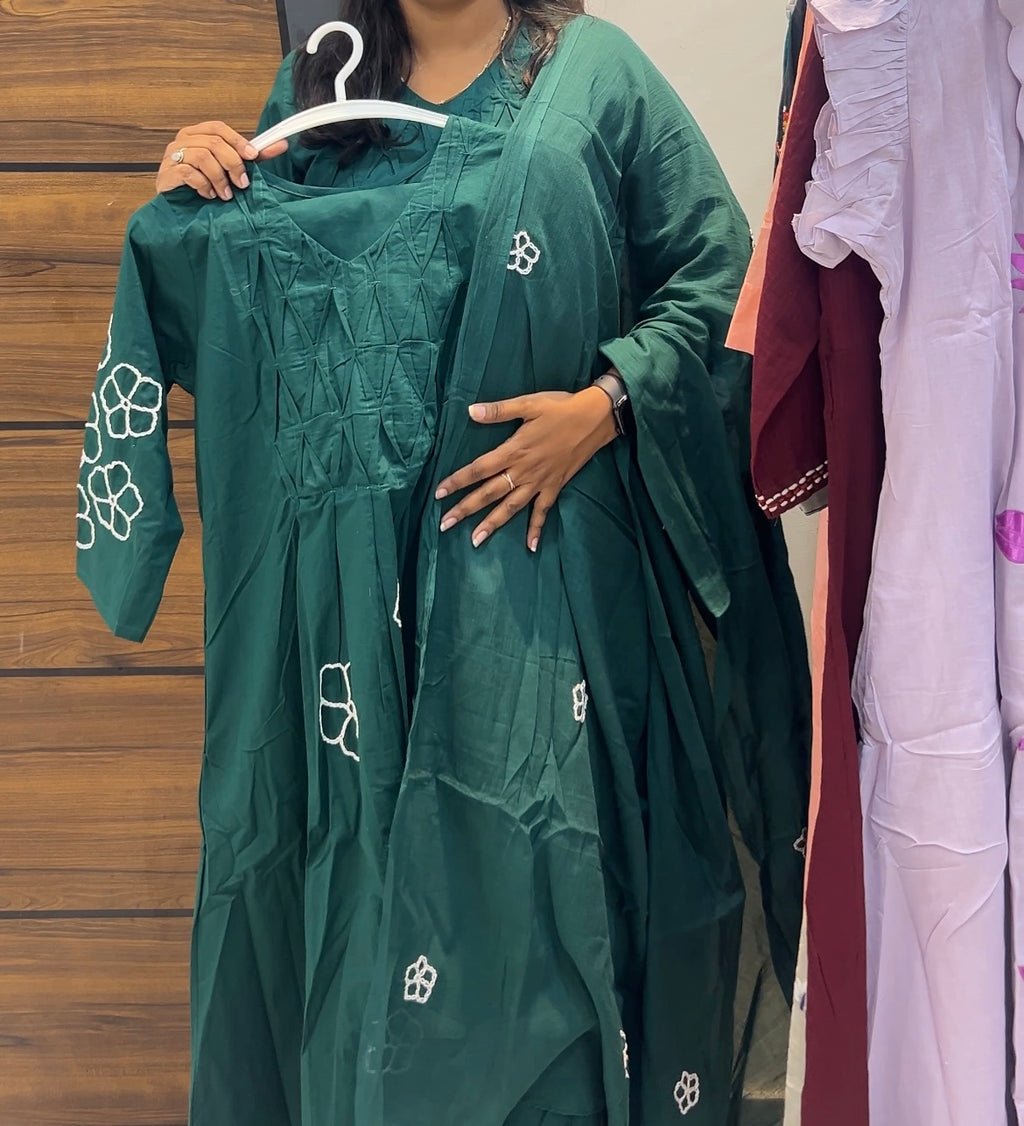 Beautiful Cotton Embroidered Three-Piece Kurta Set