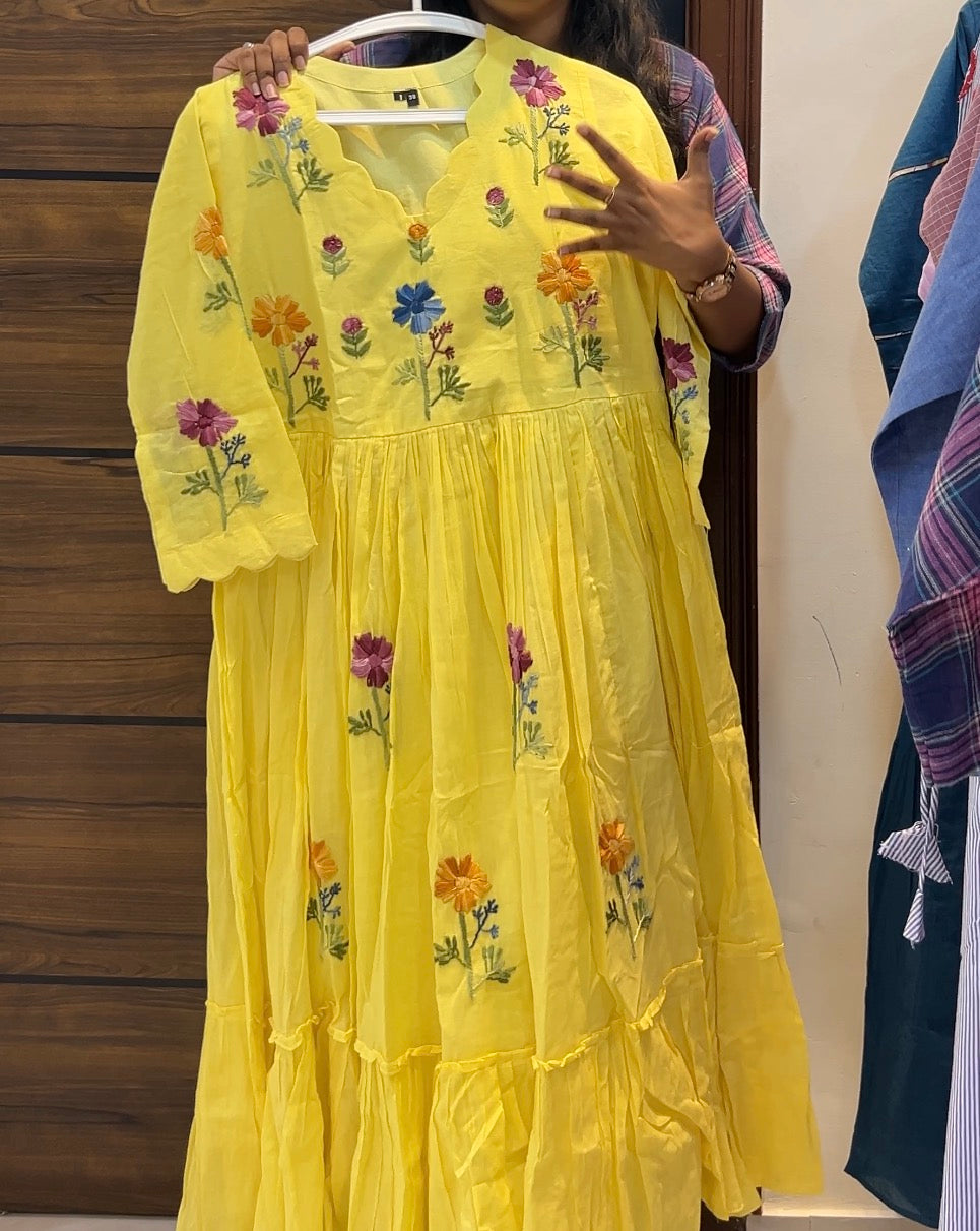 Soft Mul Cotton Embroidered Frock