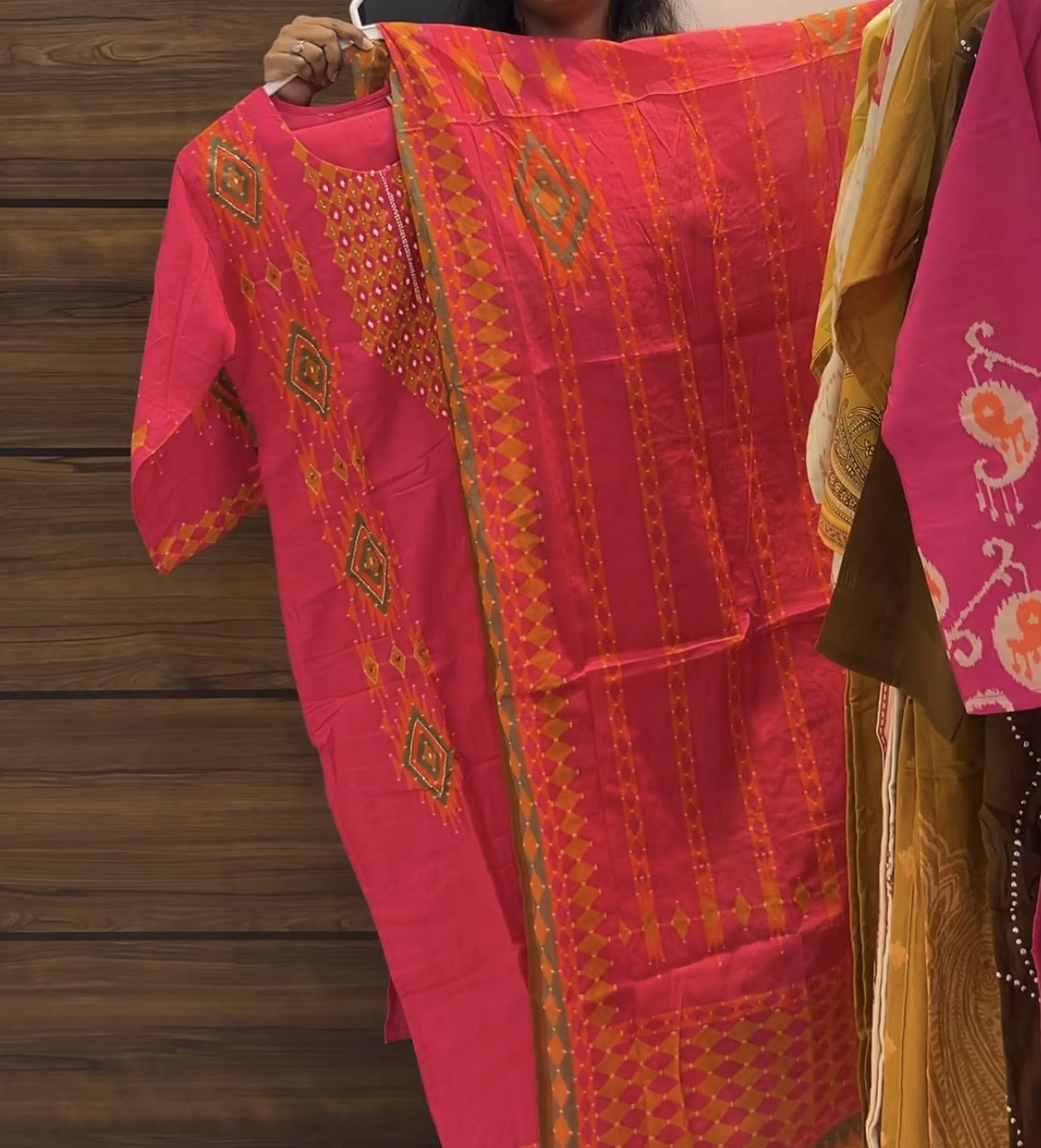 Premium Cotton Three-Piece Kurta Set with Ikat Design