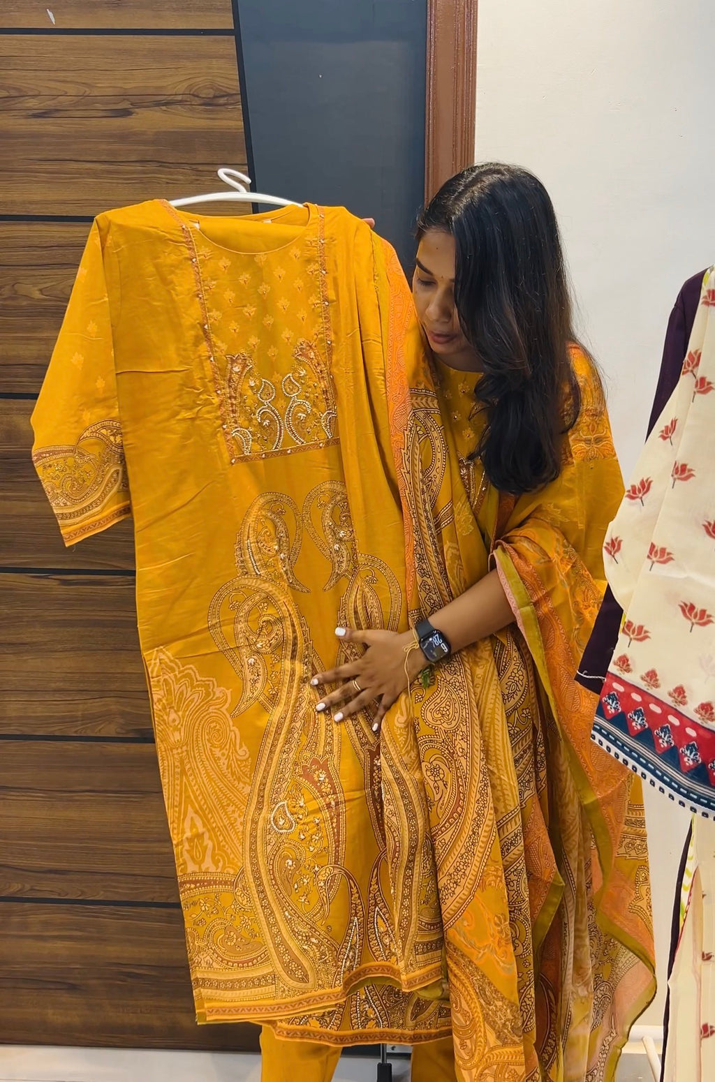 Pure Cotton Three-Piece Kurta Set with Lining & Work