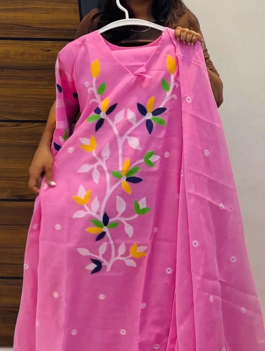 Premium Jamdani A-Line Three-Piece Kurta Set