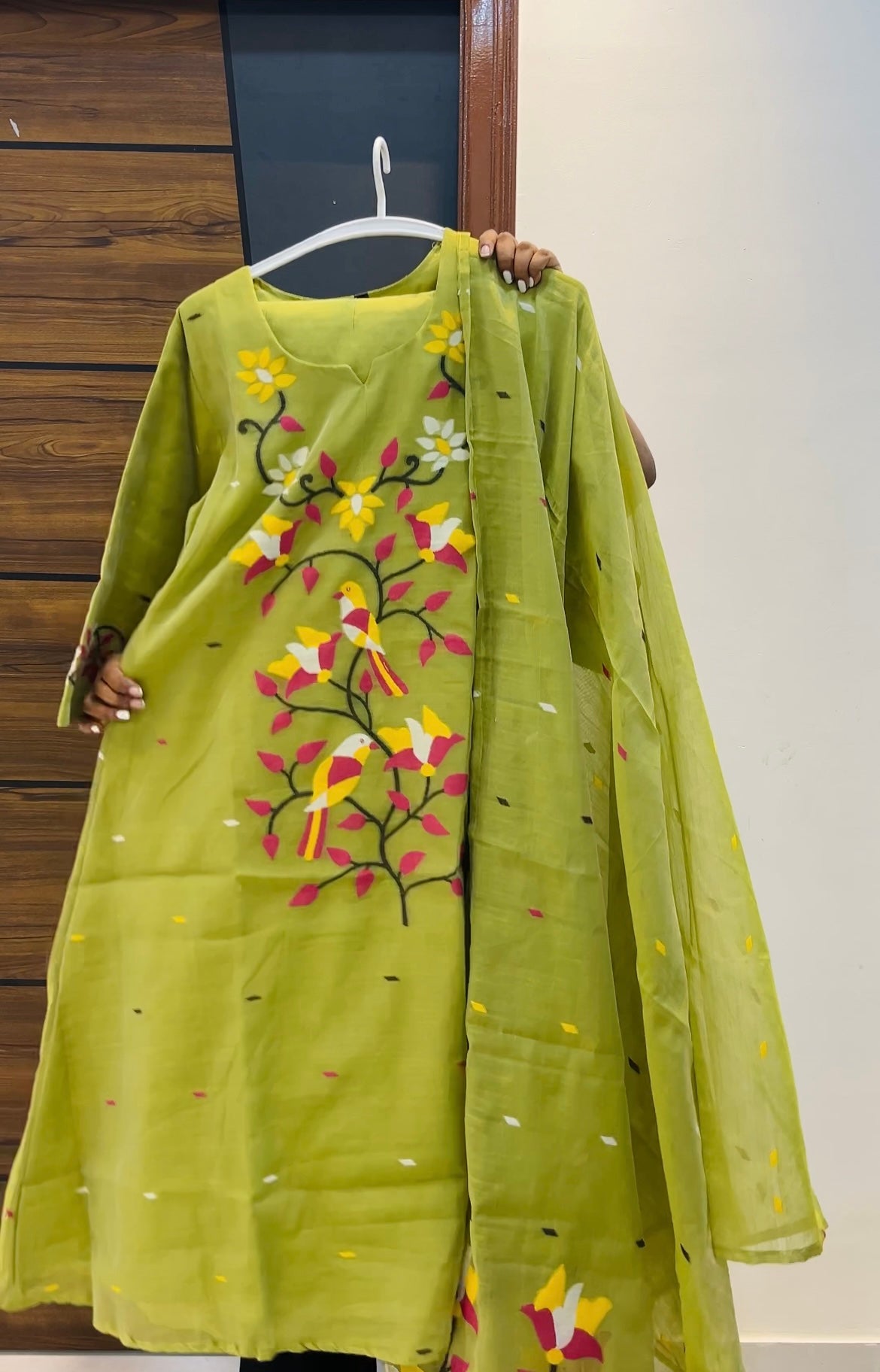 Premium Jamdani A-Line Three-Piece Kurta Set