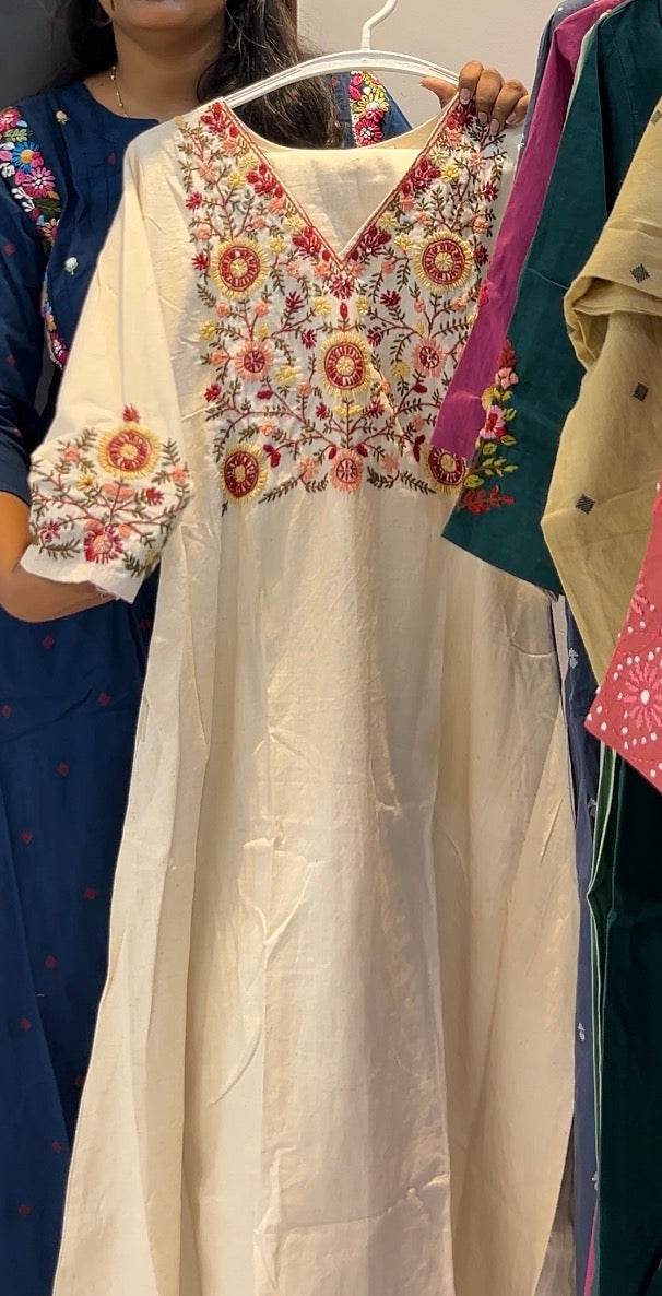 Organic Cotton Embroidered A-Line Two-Piece Kurta Set