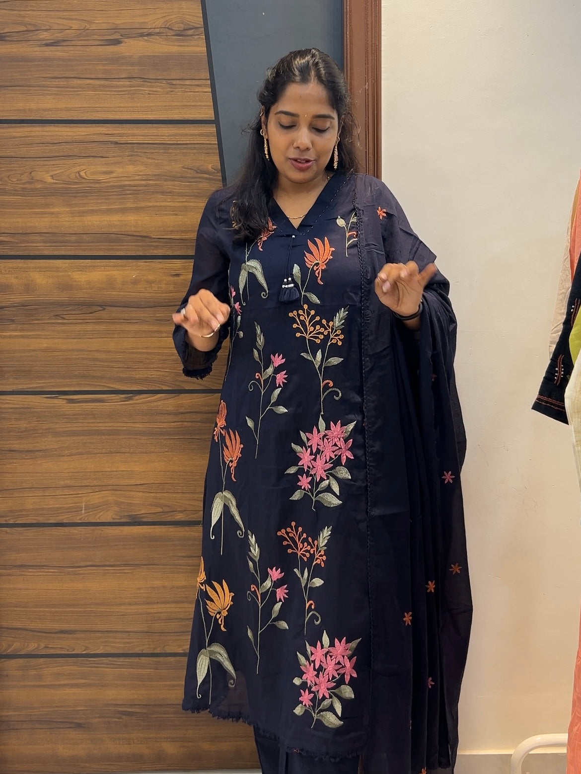Premium Mul Cotton Embroidered A-Line Three-Piece Kurta Set