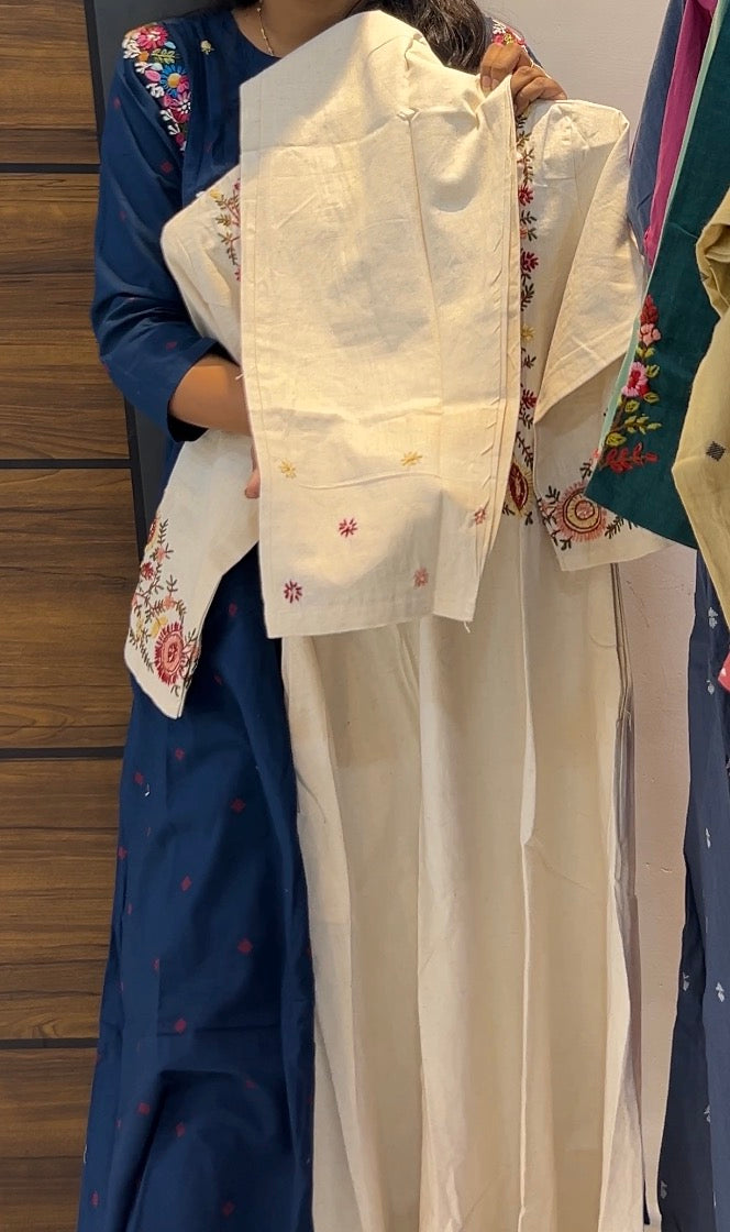 Organic Cotton Embroidered A-Line Two-Piece Kurta Set