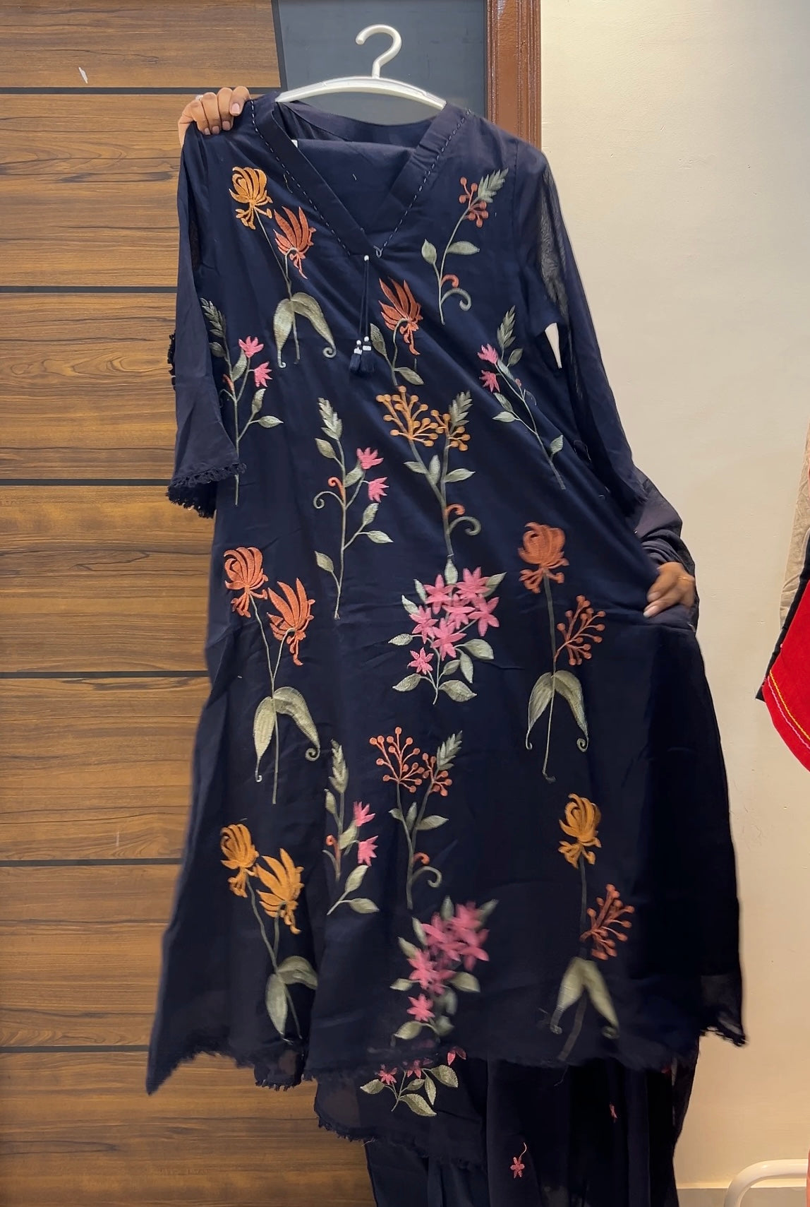 Premium Mul Cotton Embroidered A-Line Three-Piece Kurta Set