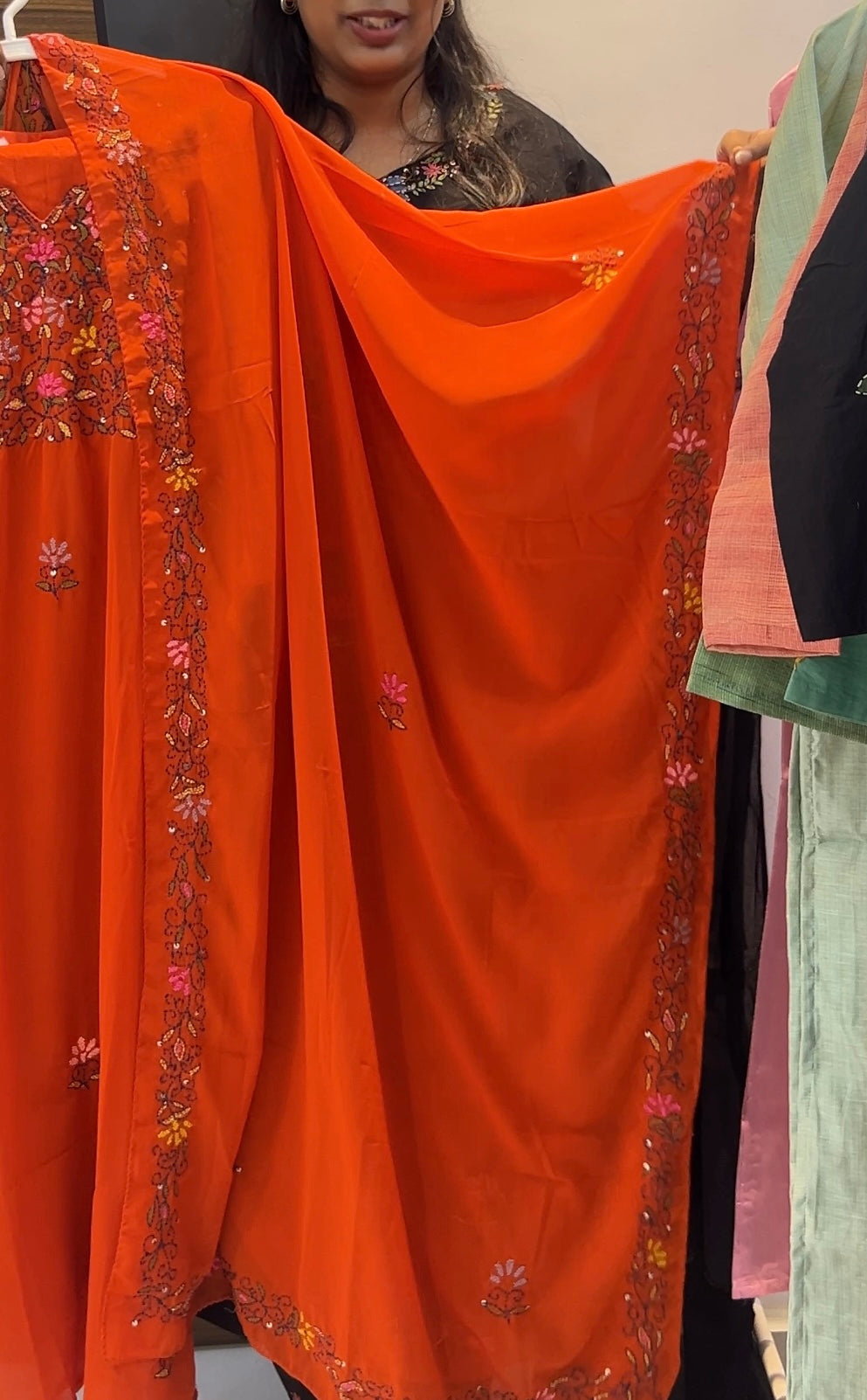 Pure Georgette Floral Embroidered Three-Piece Kurta Set