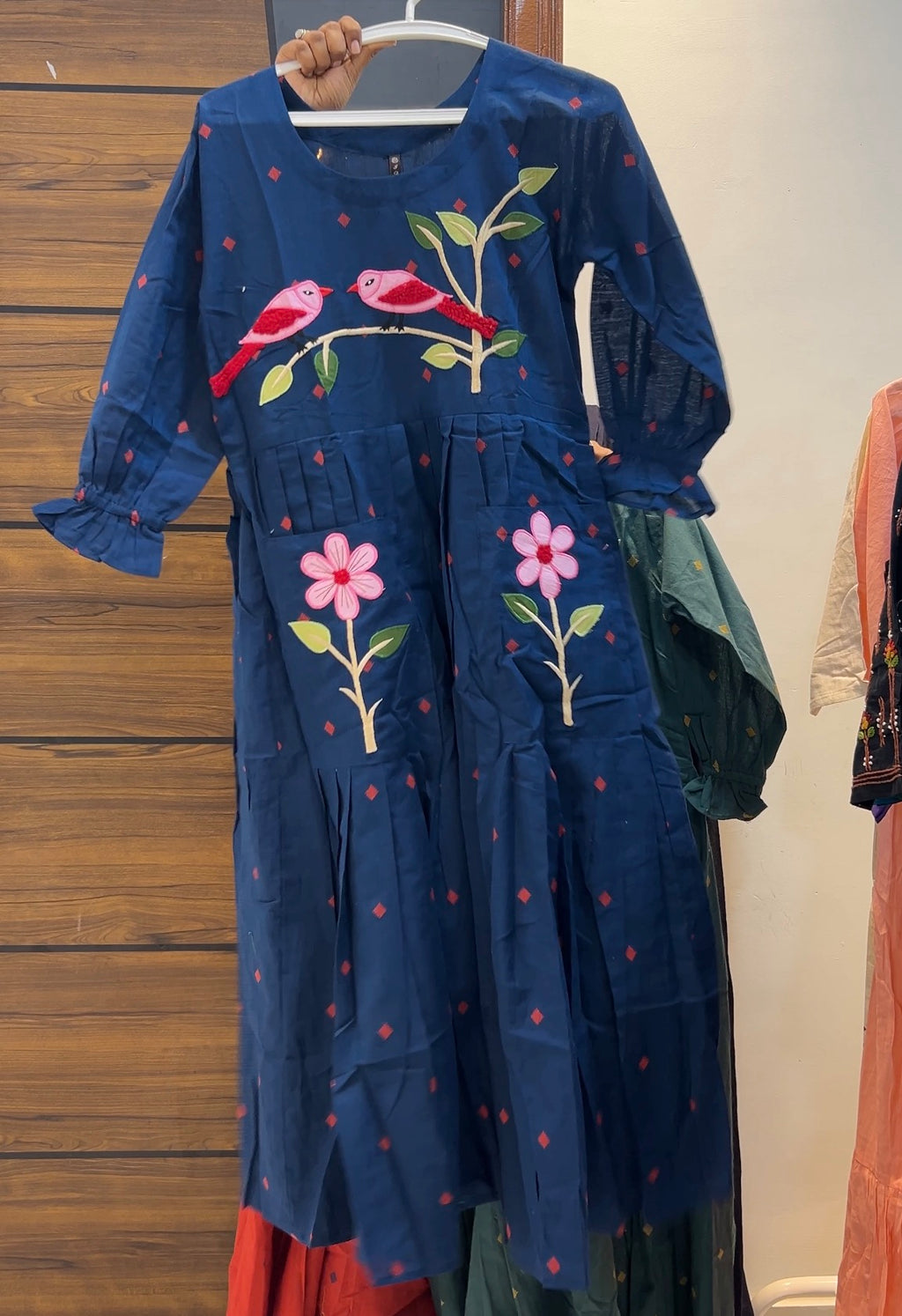 Pure Handloom Jamdani Woven Frock with Pockets