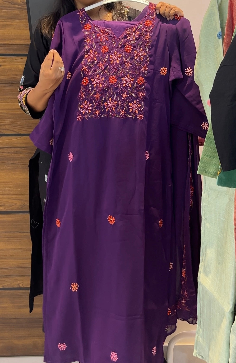 Pure Georgette Floral Embroidered Three-Piece Kurta Set