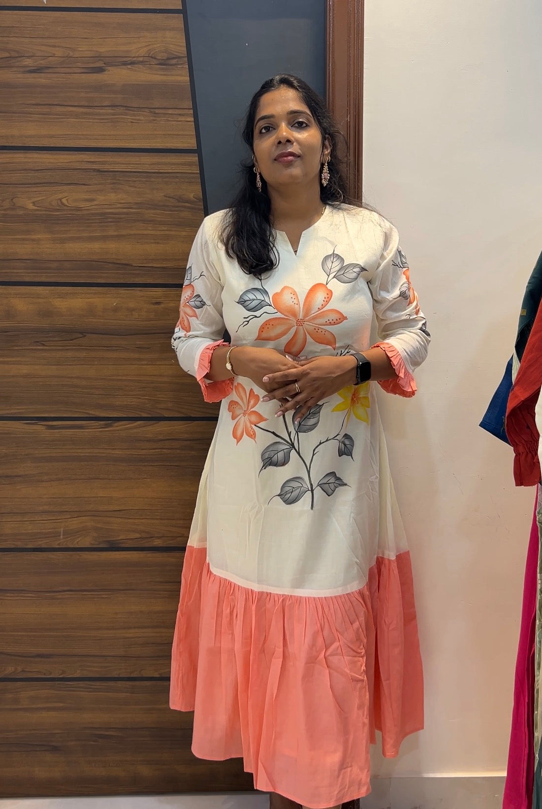 Hand-Painted Dual Shade Mul Cotton Floral Frock
