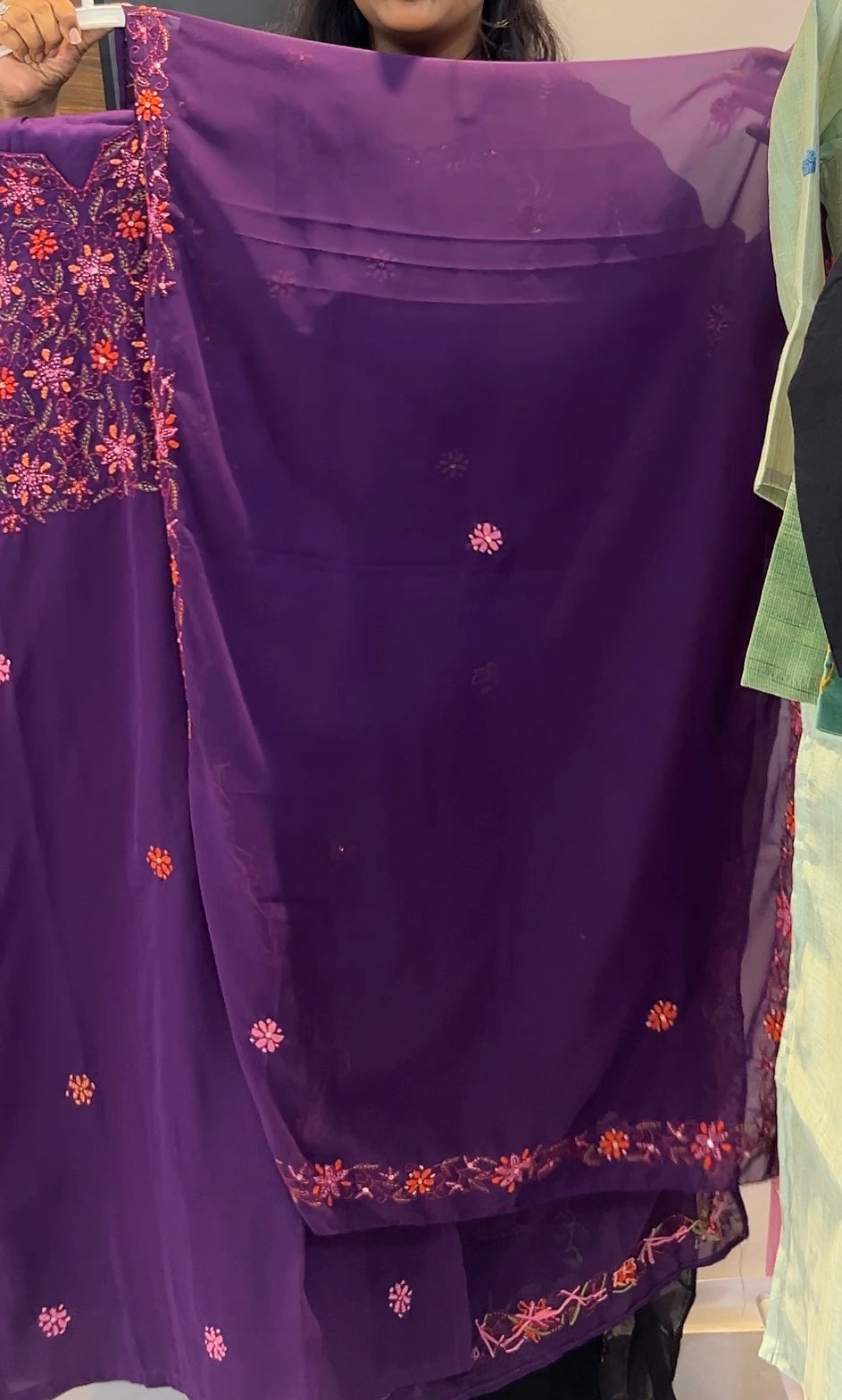 Pure Georgette Floral Embroidered Three-Piece Kurta Set