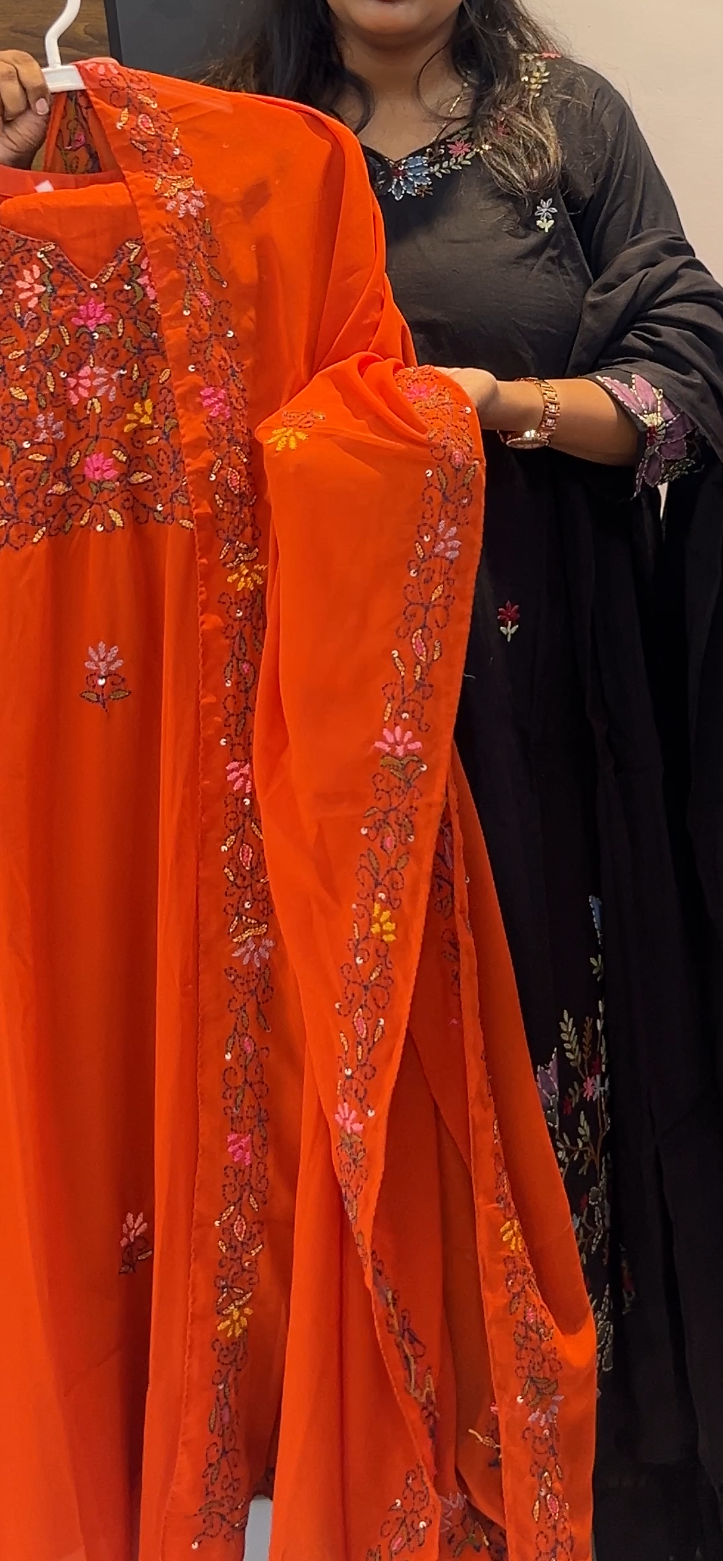 Pure Georgette Floral Embroidered Three-Piece Kurta Set